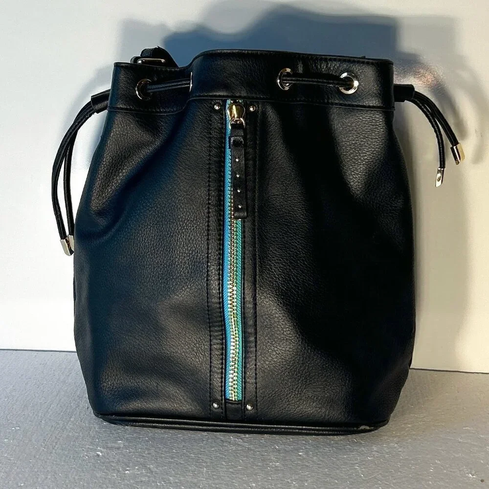 Dolce Vita Black Vegan leather bucket handbag gold tone hardware classic essenti